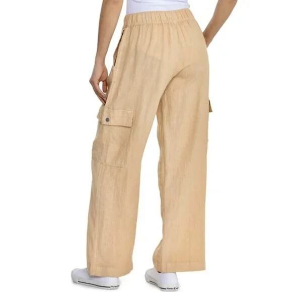 C&C California Pants - NWOT 100% LINEN BOHO CHIC Neutral Wide Leg Preppy Cargo Pockets Pants MEDIUM